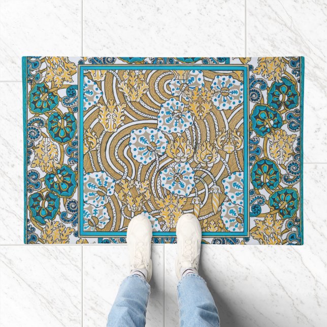 cyclamen blue art nouveau flower wallpaper  doormat (Indoor)