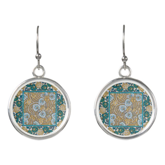 cyclamen blue art nouveau flower wallpaper  earrings (Front)