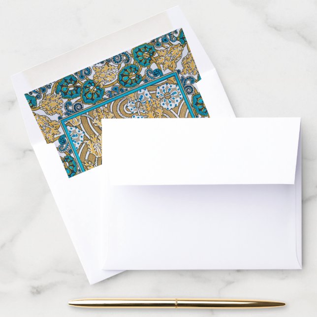 cyclamen blue art nouveau flower wallpaper  envelope liner (Desk)