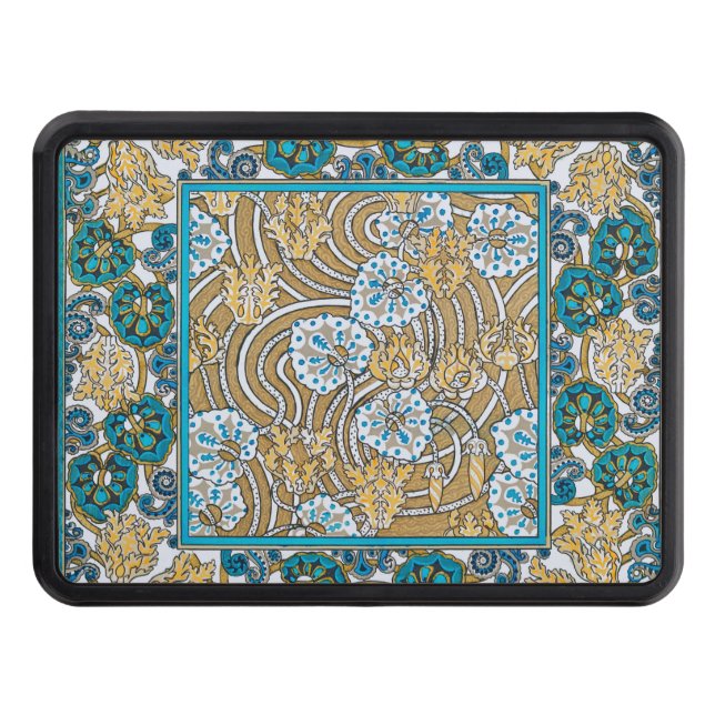 cyclamen blue art nouveau flower wallpaper  hitch cover (Front)