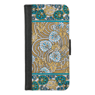 cyclamen blue art nouveau flower wallpaper iPhone 8/7 wallet case