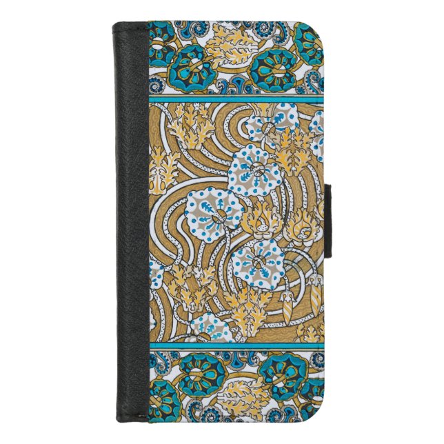 cyclamen blue art nouveau flower wallpaper  iPhone wallet case (Front)