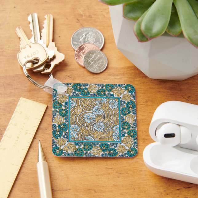 cyclamen blue art nouveau flower wallpaper  keychain (Desk)