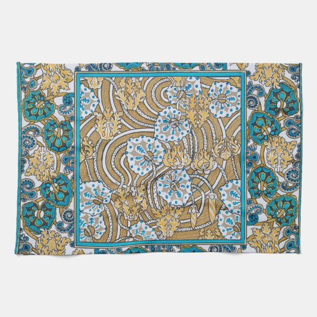 cyclamen blue art nouveau flower wallpaper  kitchen towel (Horizontal)