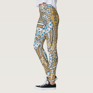 cyclamen blue art nouveau flower wallpaper leggings