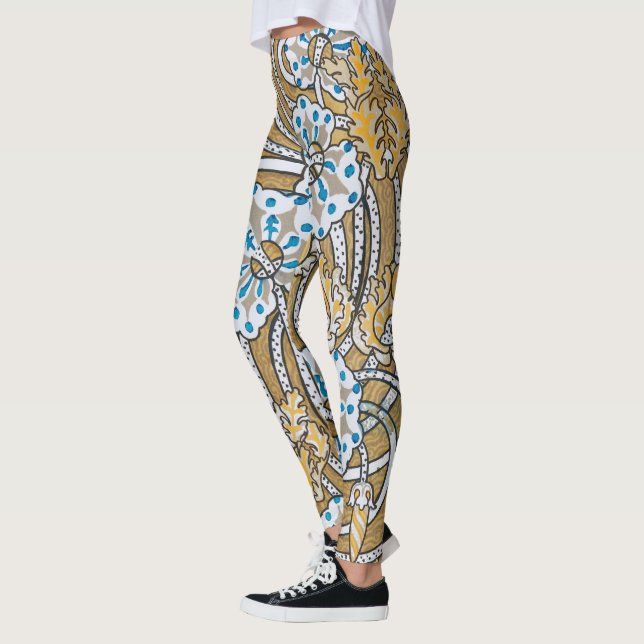 cyclamen blue art nouveau flower wallpaper  leggings (Left)