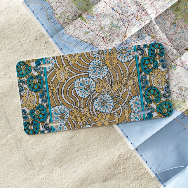 cyclamen blue art nouveau flower wallpaper  license plate (In Situ)