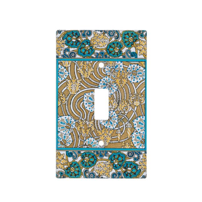 cyclamen blue art nouveau flower wallpaper  light switch cover (Front)