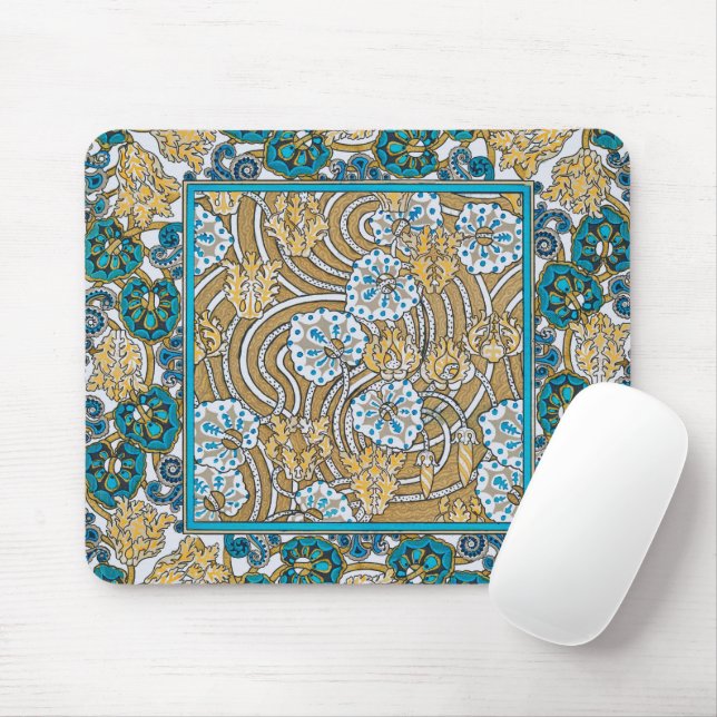 cyclamen blue art nouveau flower wallpaper  mouse pad (With Mouse)