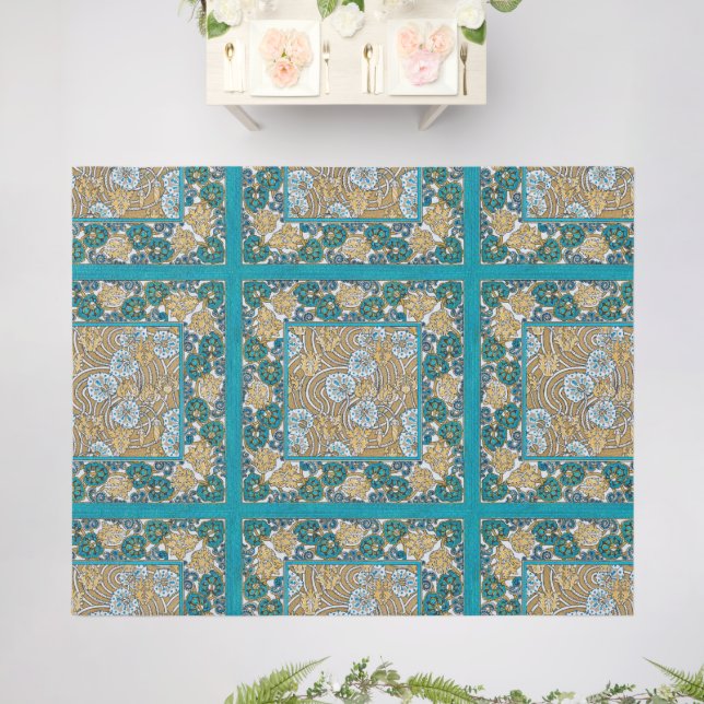 cyclamen blue art nouveau flower wallpaper  outdoor rug (Insitu (Wedding 2))
