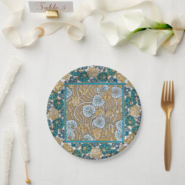 cyclamen blue art nouveau flower wallpaper  paper plates (Wedding)