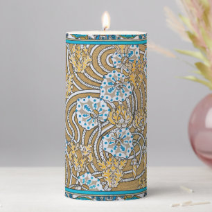 cyclamen blue art nouveau flower wallpaper pillar candle