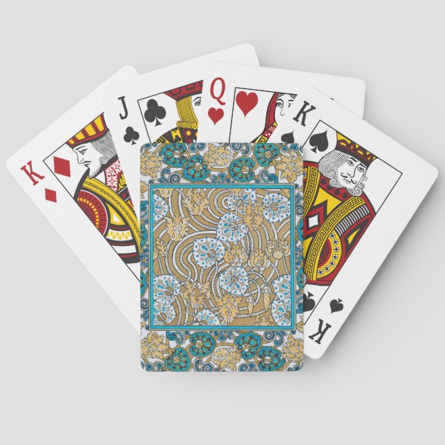 cyclamen blue art nouveau flower wallpaper  poker cards (Back)