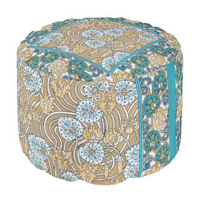 cyclamen blue art nouveau flower wallpaper  pouf (Angled Back)
