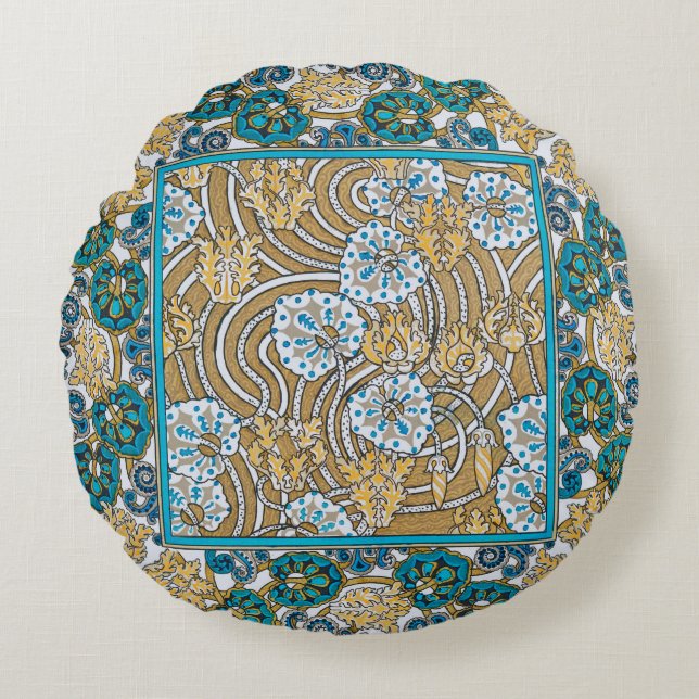 cyclamen blue art nouveau flower wallpaper  round pillow (Front)