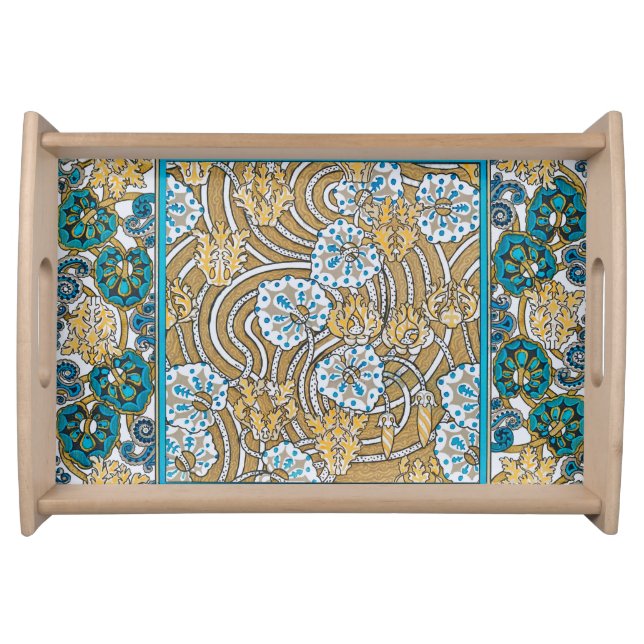 cyclamen blue art nouveau flower wallpaper  serving tray (Front)