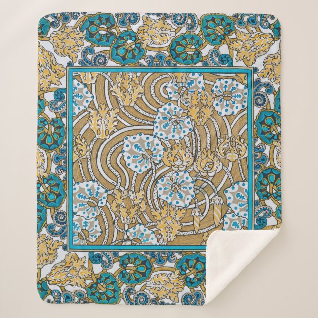 cyclamen blue art nouveau flower wallpaper  sherpa blanket (Front)