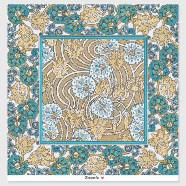 cyclamen blue art nouveau flower wallpaper  sticker (Sheet)