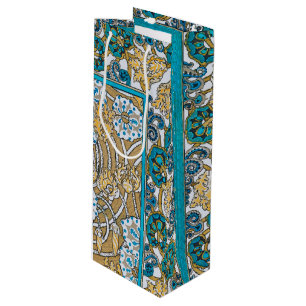 cyclamen blue art nouveau flower wallpaper wine gift bag