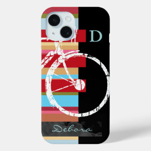 Cycle/cycling & stripes personalized iPhone 15 case