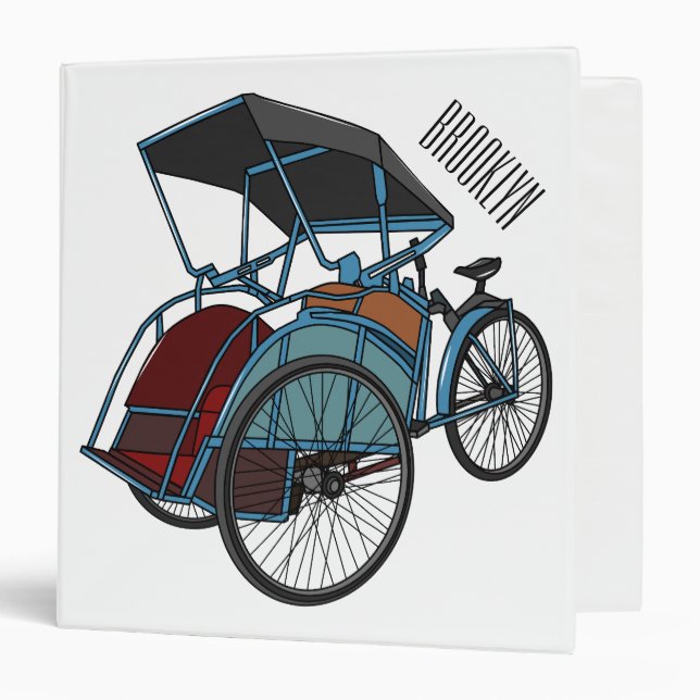 Cycle rickshaw cartoon illustration 3 ring binder (Front/Inside)