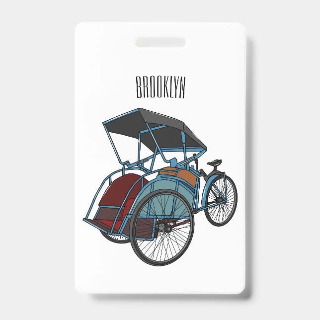 Cycle rickshaw cartoon illustration badge (Front)