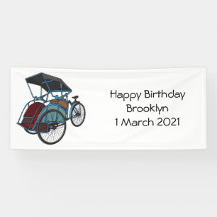 Cycle rickshaw cartoon illustration banner