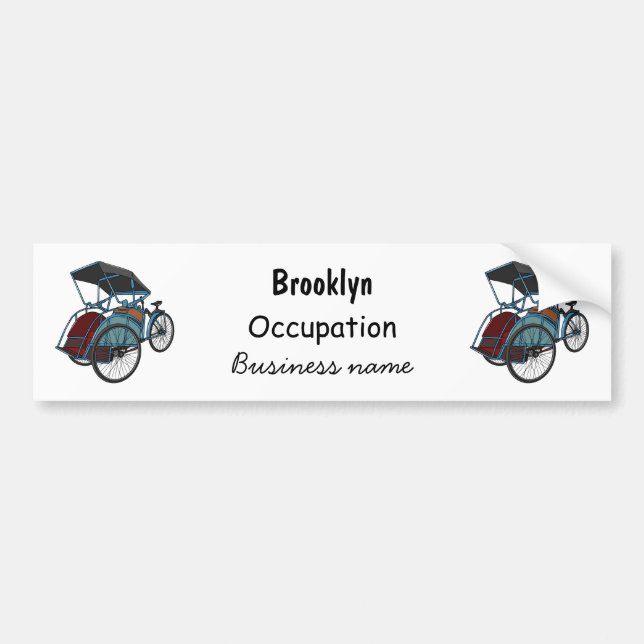 Cycle rickshaw cartoon illustration bumper sticker (Front)