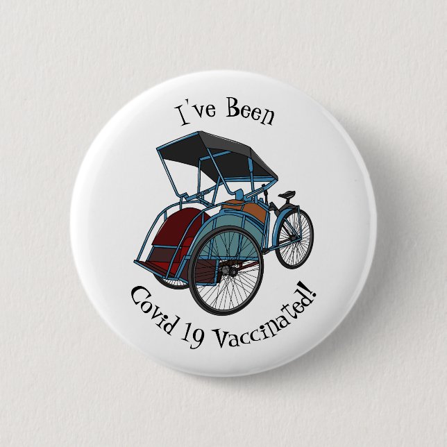 Cycle rickshaw cartoon illustration button (Front)