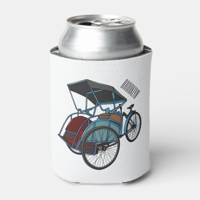 Cycle rickshaw cartoon illustration can cooler (Can Front)