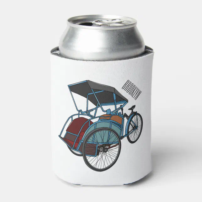 Cycle rickshaw cartoon illustration can cooler | Zazzle