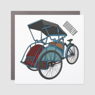 Cycle rickshaw cartoon illustration car magnet