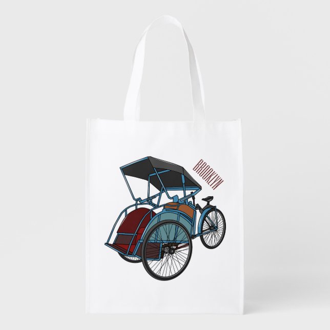 Cycle rickshaw cartoon illustration grocery bag (Front)