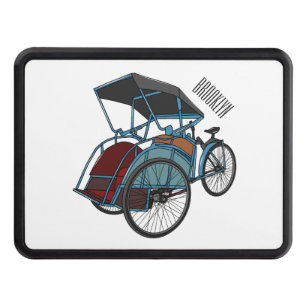Cycle rickshaw cartoon illustration hitch cover