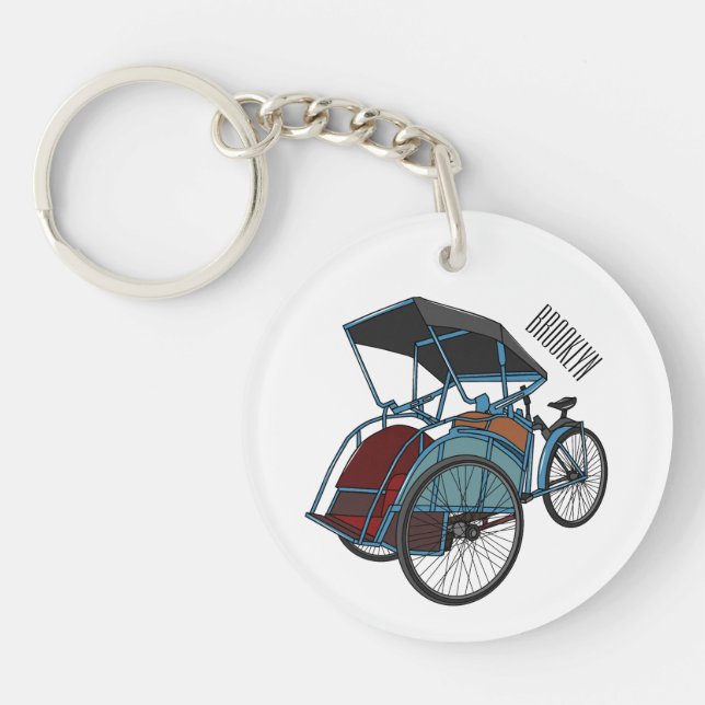 Cycle rickshaw cartoon illustration keychain (Front)
