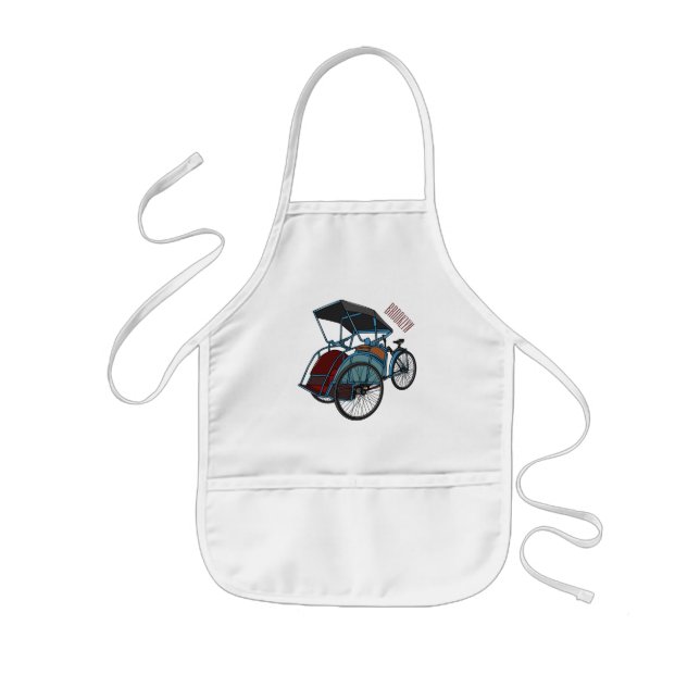 Cycle rickshaw cartoon illustration kids' apron (Front)