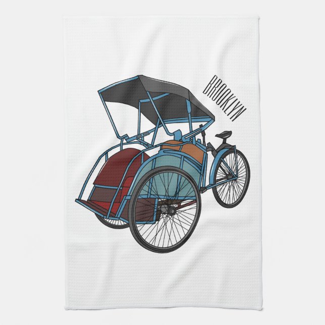 Cycle rickshaw cartoon illustration kitchen towel (Vertical)