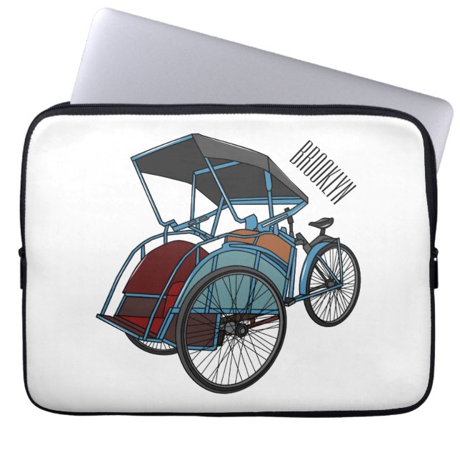 Cycle rickshaw cartoon illustration laptop sleeve (Front)