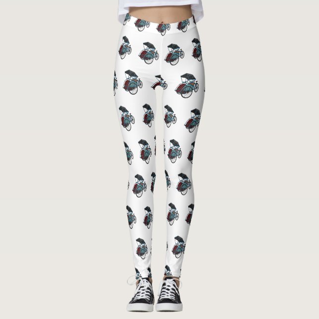 Cycle rickshaw cartoon illustration leggings (Front)