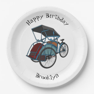 Cycle rickshaw cartoon illustration paper plates