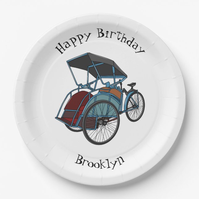 Cycle rickshaw cartoon illustration paper plates (Front)