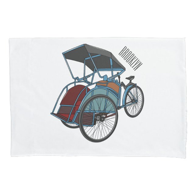 Cycle rickshaw cartoon illustration pillow case (Front)