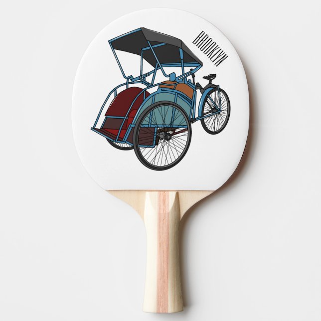 Cycle rickshaw cartoon illustration ping pong paddle (Front)
