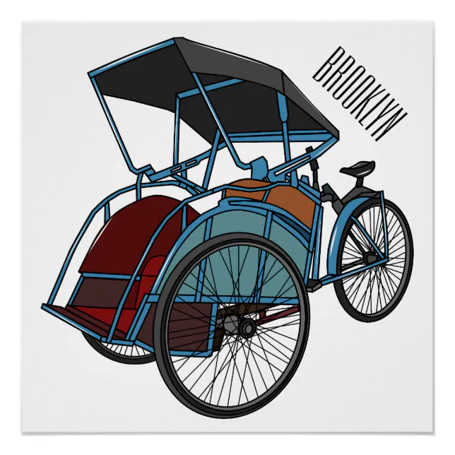 Cycle rickshaw cartoon illustration poster | Zazzle