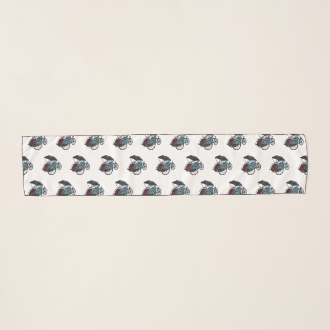 Cycle rickshaw cartoon illustration scarf (Front (Horizontal))