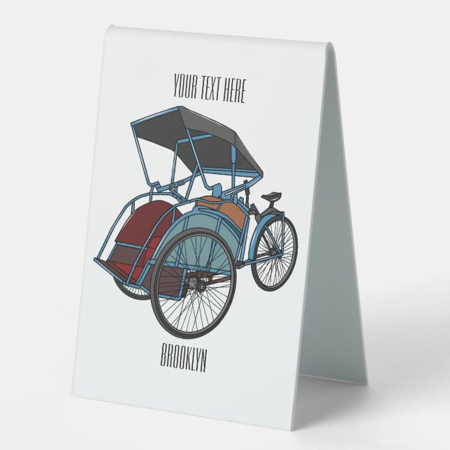 Cycle rickshaw cartoon illustration table tent (Front)