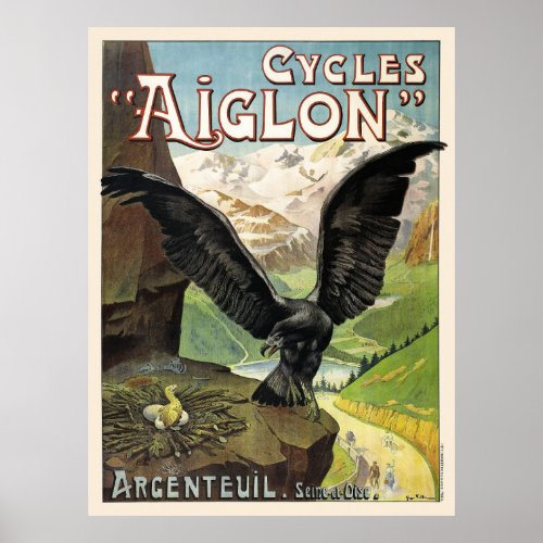 Cycles Aiglon Vintage Advertising Poster France