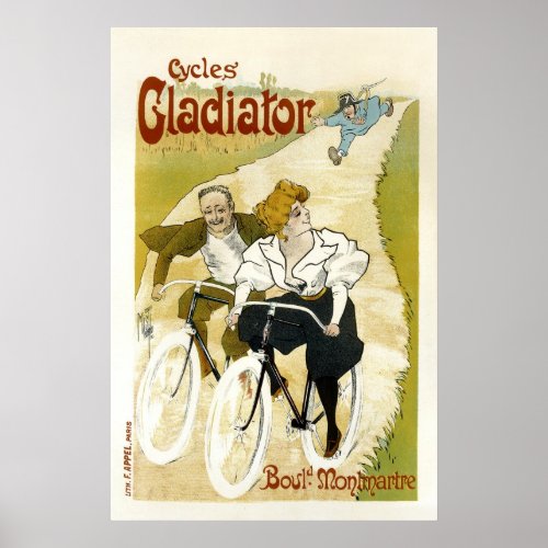 Cycles Gladiator Amusing Vintage French Ad Poster