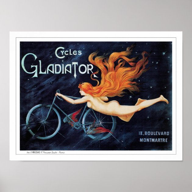 Lady Flying Bicycle Cycles Gladiator Bike Vintage Poster Repro FREE SH 