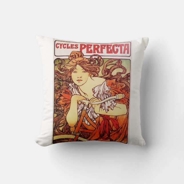 Cycles Perfecta by Alphonse Mucha Throw Pillow (Front)